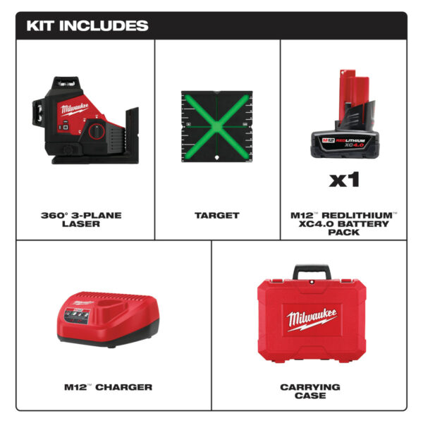 Milwaukee M12 Green 360° 3-Plane Laser Kit - Image 3