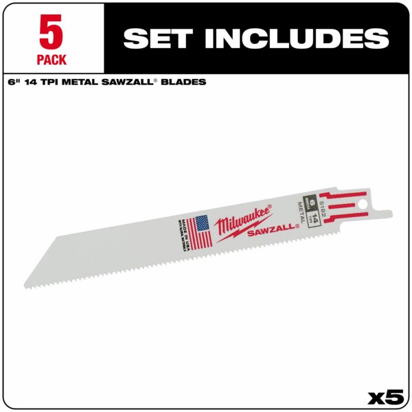 Milwaukee 6" 14 TPI SAWZALL® Blades (5 Pk)