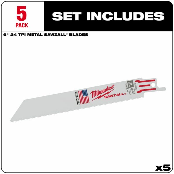 Milwaukee 6" 24 TPI SAWZALL® Blades (5 Pk)