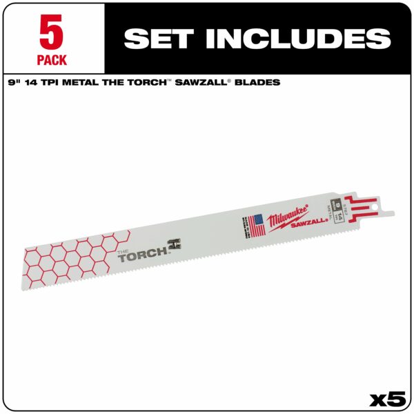 Milwaukee 9" x 1" 14TPI Recip Saw Blade 5PK