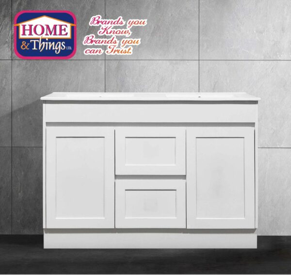 TM317 48" WHITE 2 DR/2 DRAWER VANITY W/ DOUBLE CERAMIC TOP